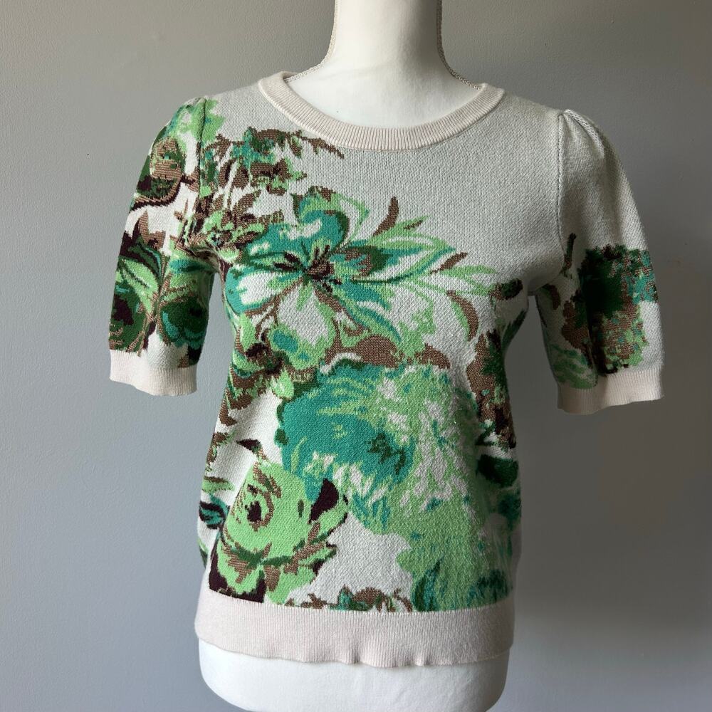 Maeve by Anthropologie Green Floral Keyhole Button Knit Blouse Top Boho Size S - Picture 3 of 9